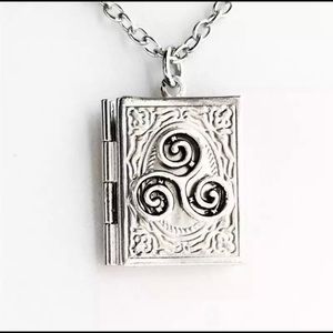 Magic Spell Book Locket Necklace Jewelry silver New Triskelion triskeles Triple